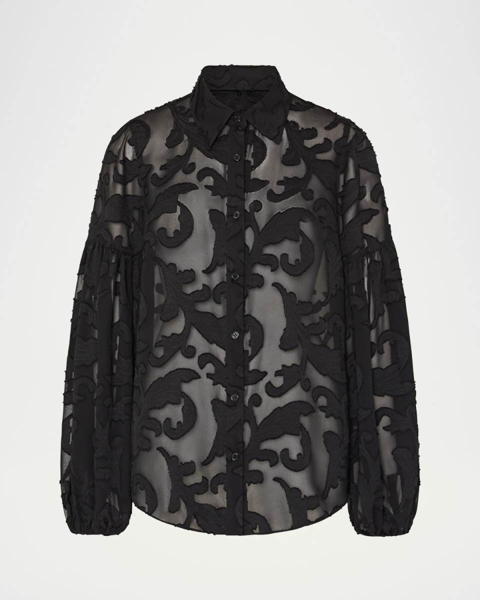 Scroll Burnout Button-Front Blous